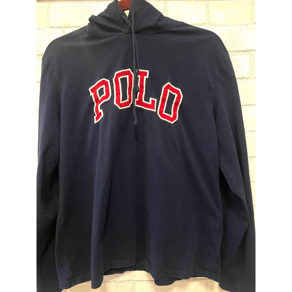 Polo Ralph Lauren‎ Mens Navy Blue Long Sleeve Hooded T Shirt Graphic Logo